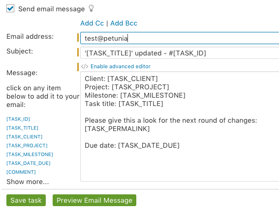 Send email from task