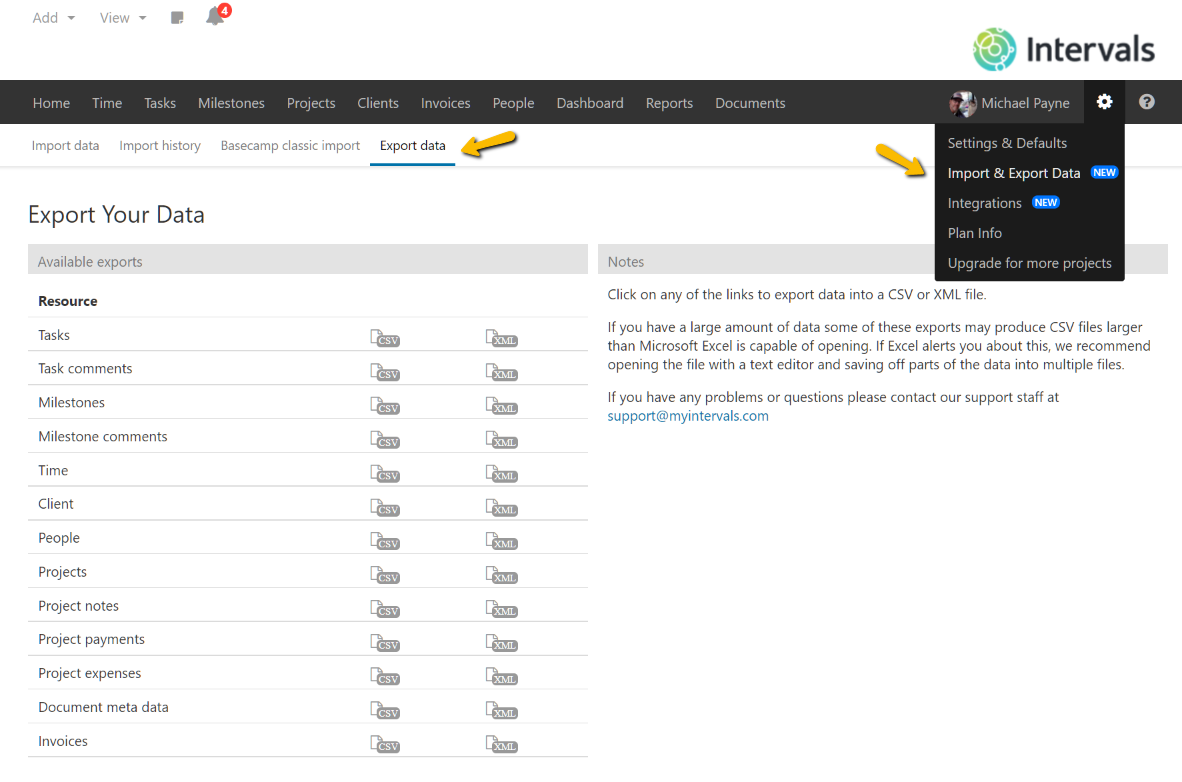 Export Data Navigation