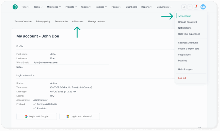 Intervals API Access | How to Get API Token | Intervals Help Documentation