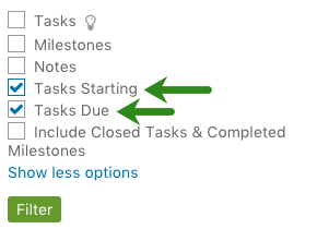 Show tasks by start and due date