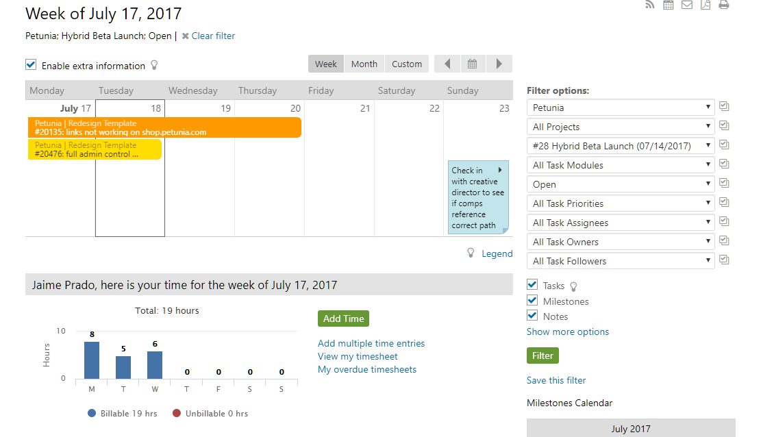 Homepage Calendar - Week view