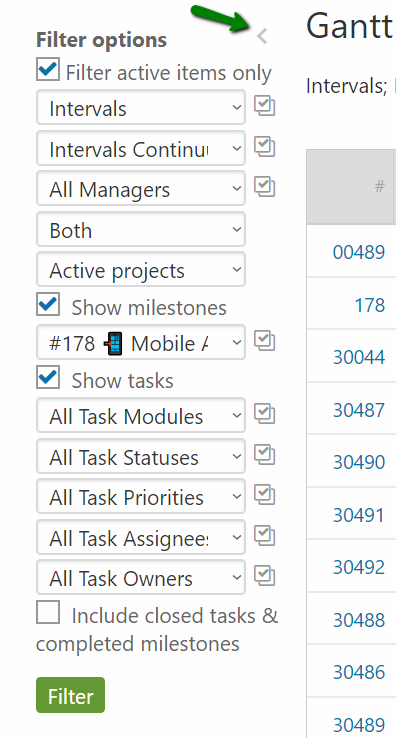 Gantt chart drape filter