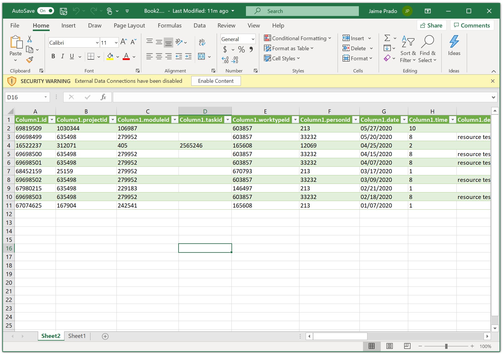 Intervals API Data Into Excel Table