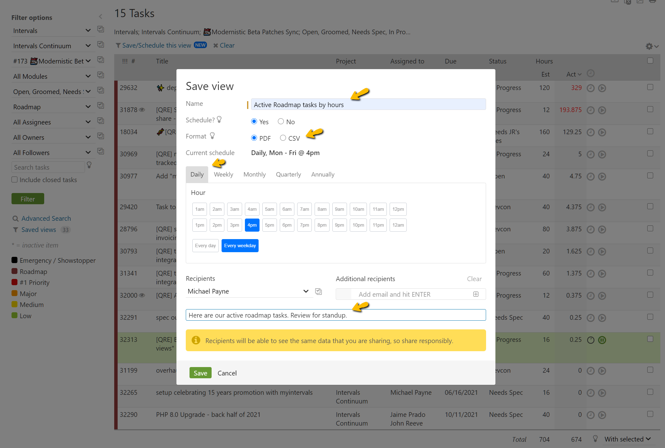 Save and Schedule Views for Delivery