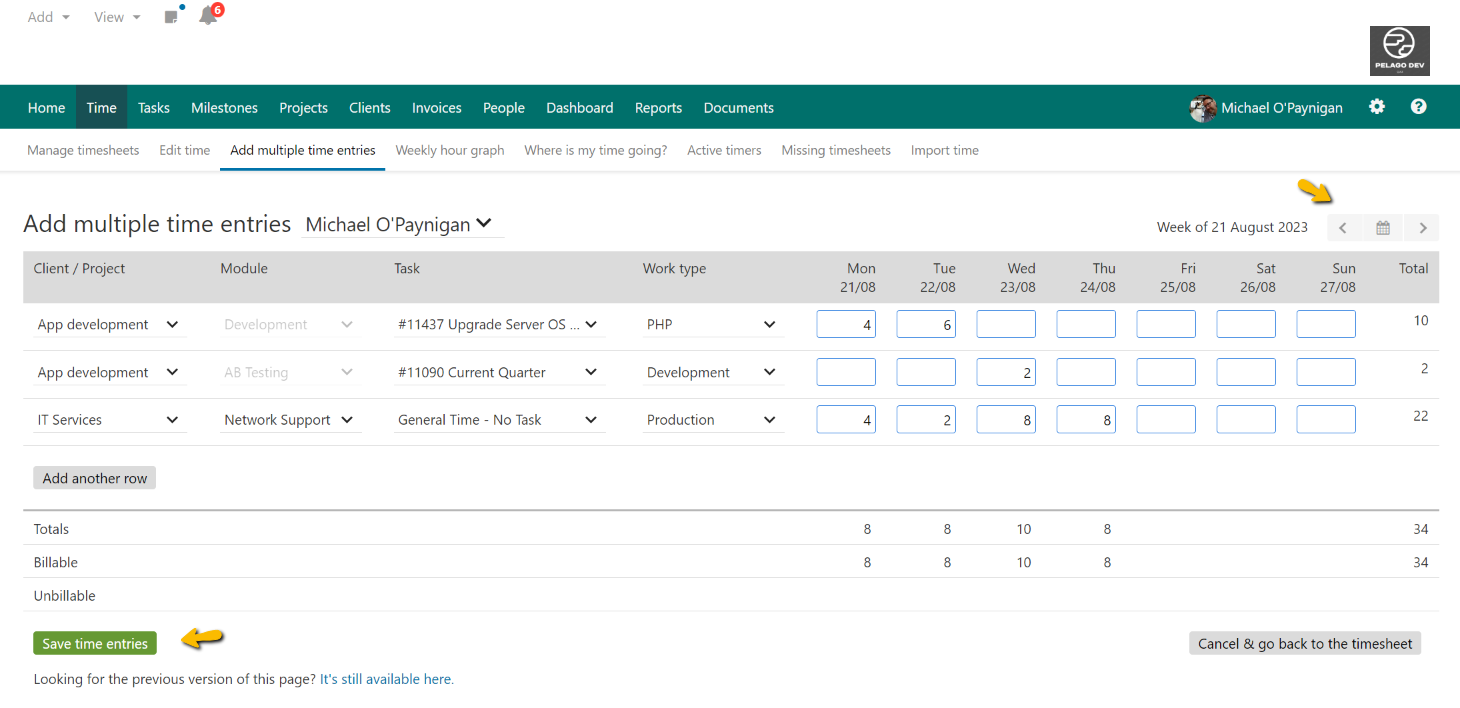 Save Copied Timesheet