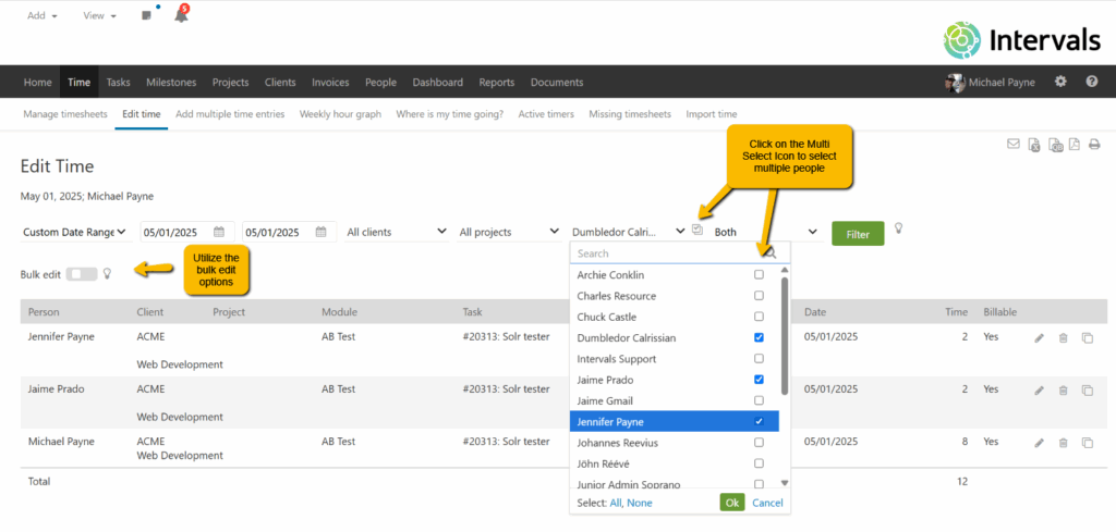 Can you edit time for multiple people at once? | Intervals Help ...